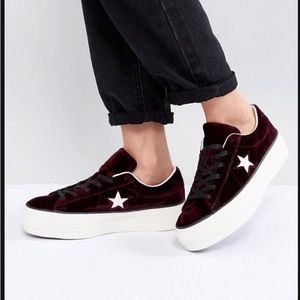 Converse All Star Lift Velour Velvet Burgundy Platform Sneakers Shoes size 7